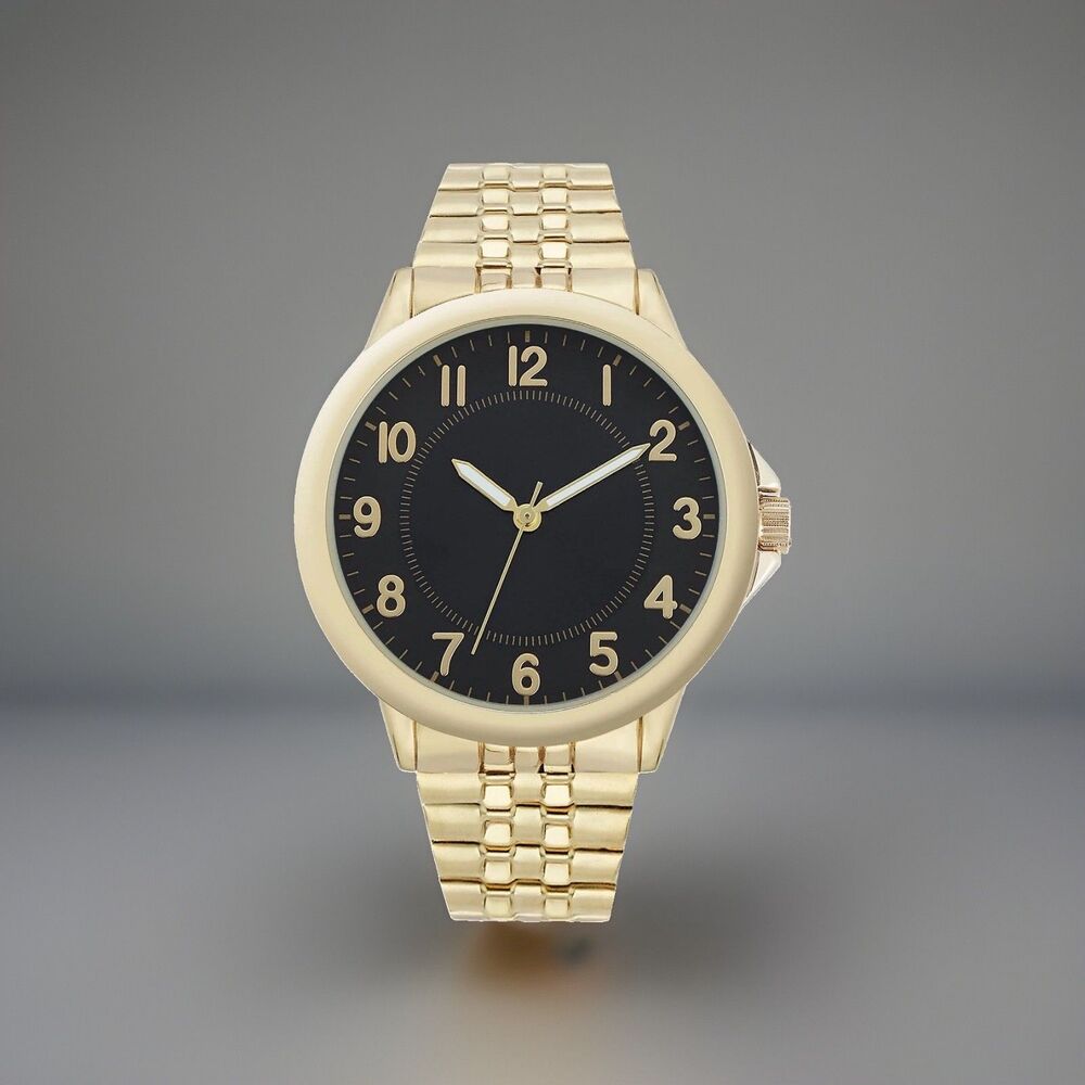 George Men's Gold Tone Watch- Black Dial- Expansion Band- New In Box